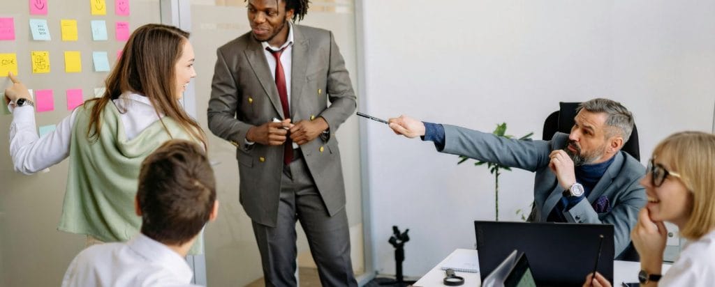 team discussing communication workshop