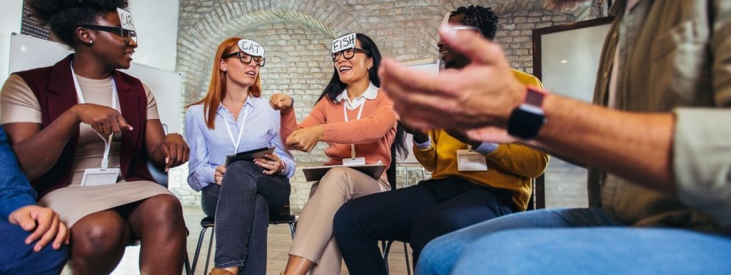 employees participating in a team-building training session